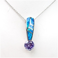 Silver Pendant with Created Opal & Tanzanite CZ