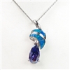 Silver Pendant with Inlay Created Opal and Tanzanite CZ