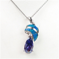 Silver Pendant with Inlay Created Opal and Tanzanite CZ