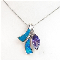 Silver Pendant with Created Opal & Tanzanite CZ