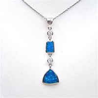 Silver Pendant with Inlay Created Opal & White CZ