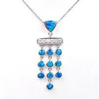 Silver Pendant with Inlay Created Opal & White CZ