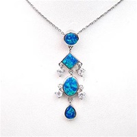 Silver Pendant with Inlay Created Opal & White CZ