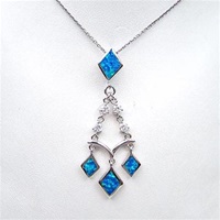 Silver Pendant with Inlay Created Opal & White CZ