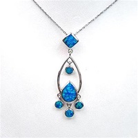 Silver Pendant with Inlay Created Opal & White CZ