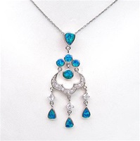 Silver Pendant with Inlay Created Opal & White CZ