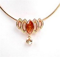 Silver Pendant (Rose Gold Plated) w/ Inlay Created Opal & Champagne CZ