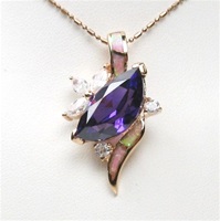 Silver Pendant (Rose Gold Plated) with Inlay Created Opal, White & Tanzanite CZ