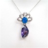 Silver Pendant w/ Inlay Created Opal, White & Tanzanite CZ