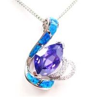 Silver Pendant with Inlay Created Opal, White & Tanzanite CZ