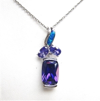 Silver Pendant with Created Opal & Tanzanite CZ