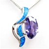 Sliver Pendant with Inlay Created Opal & Tanzanite CZ