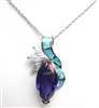 Silver Pendant with Created Opal, White & Tanzanite CZ