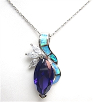 Silver Pendant with Created Opal, White & Tanzanite CZ