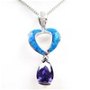 Sliver Pendant with Inlay Created Opal & Tanzanite CZ