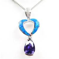 Sliver Pendant with Inlay Created Opal & Tanzanite CZ