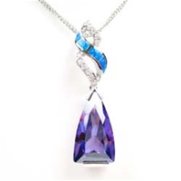 Silver Pendant with Inlay Created Opal, White and Tanzanite CZ