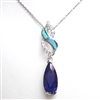 Silver Pendant with Inlay Created Opal, White and Tanzanite CZ