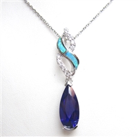 Silver Pendant with Created Opal, White & Tanzanite CZ