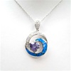 Silver Pendant w/ Inlay Created Opal, White & Tanzanite CZ