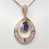 Silver Pendant (Rose Gold Plated) with Inlay Created Opal, White & Tanzanite CZ