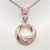 Silver Pendant (Rose Gold Plated) with Inlay Created Opal & White CZ