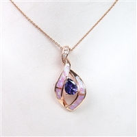 Silver Pendant (Rose Gold Plated) with Inlay Created Opal, White & Tanzanite CZ