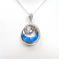 Silver Pendant with Inlay Created Opal & White CZ