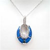 Silver Pendant with Inlay Created Opal & White CZ