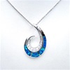 Rhodium Plated Silver Pendant with Inlay Created Blue Opal and White CZ (Fish Hook)