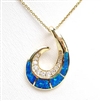 Silver Pendant  (Gold Plated) with Inlay Created Opal & White CZ