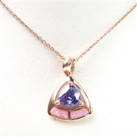 Silver Pendant (Rose Gold Plated) with Inlay Created Opal, White & Tanzanite CZ