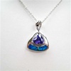 Silver Pendant w/ Inlay Created Opal & Tanzanite CZ