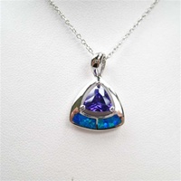 Silver Pendant w/ Inlay Created Opal & Tanzanite CZ