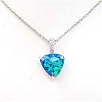 Silver Pendant with Inlay Created Opal & White CZ