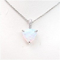 Silver Pendant with Inlay Created Opal & White CZ