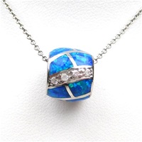 Silver Pendant with Inlay Created Opal & White CZ