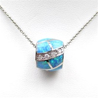 Silver Pendant with Inlay Created Opal & White CZ