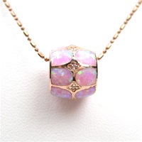 Silver Pendant (Rose Gold Plated) with Inlay Created Opal & White CZ