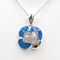 Silver Pendant w/ Inlay Created Opal & White CZ