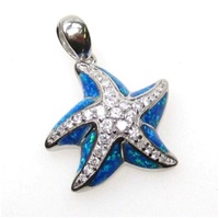 Silver Pendant with Inlay Created Opal and White CZ (Starfish)