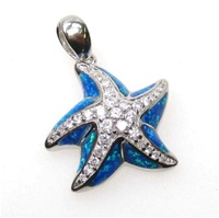 Silver Pendant with Inlay Created Opal and White CZ (Starfish)