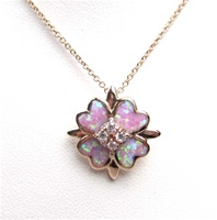 Silver Pendant (Rose Gold Plated) with Inlay Created Opal & White CZ