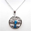 Silver Pendant with Inlay Created Opal and White CZ - Tree of Life