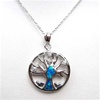 Silver Pendant with Inlay Created Opal & White CZ