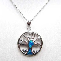 Silver Pendant with Inlay Created Opal & White CZ