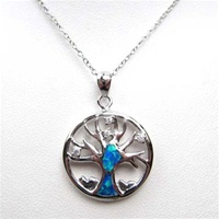 Silver Pendant with Inlay Created Opal & White CZ