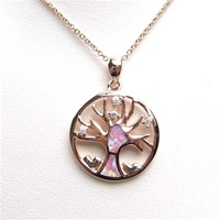 Silver Pendant (Rose Gold Plated) with Inlay Created Opal & White CZ