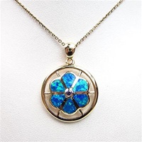 Silver Pendant with Inlay Created Opal and Tanzanite CZ