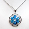 Silver Pendant with Inlay Created Opal & Tanzanite CZ